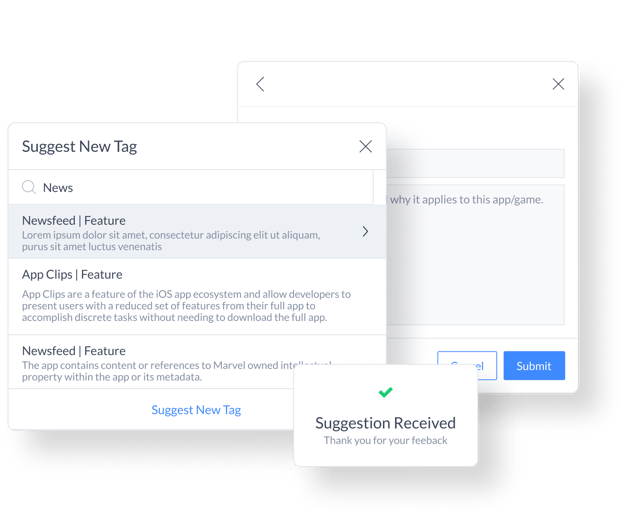 Suggest New Tag feature inside of the Apptopia web tool